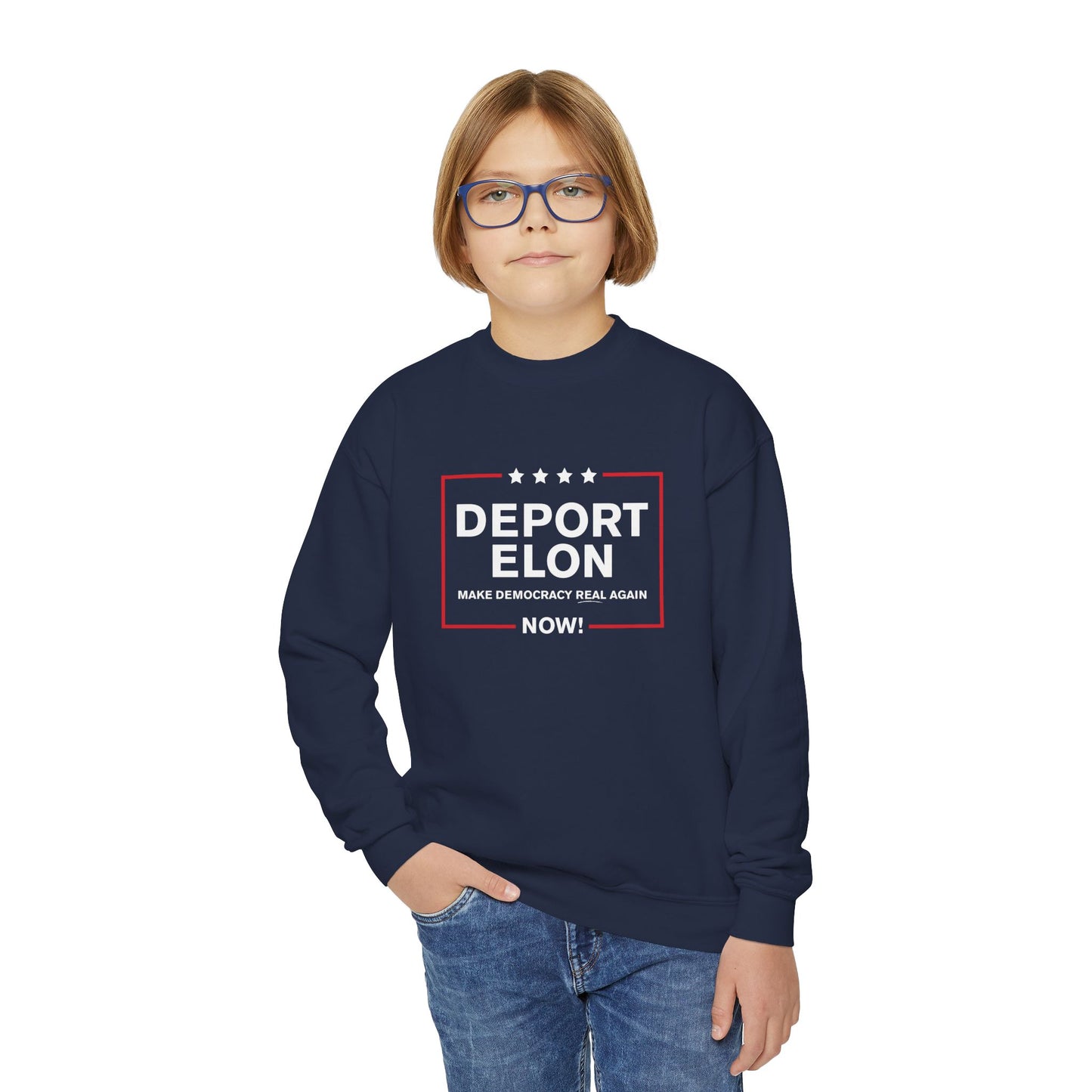 "Deport Elon Make Democracy Real Again" Youth Sweatshirt