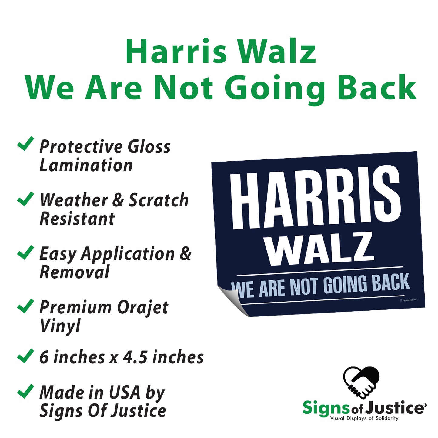 "Harris Walz - We Are Not Going Back" Campaign Bumper Sticker